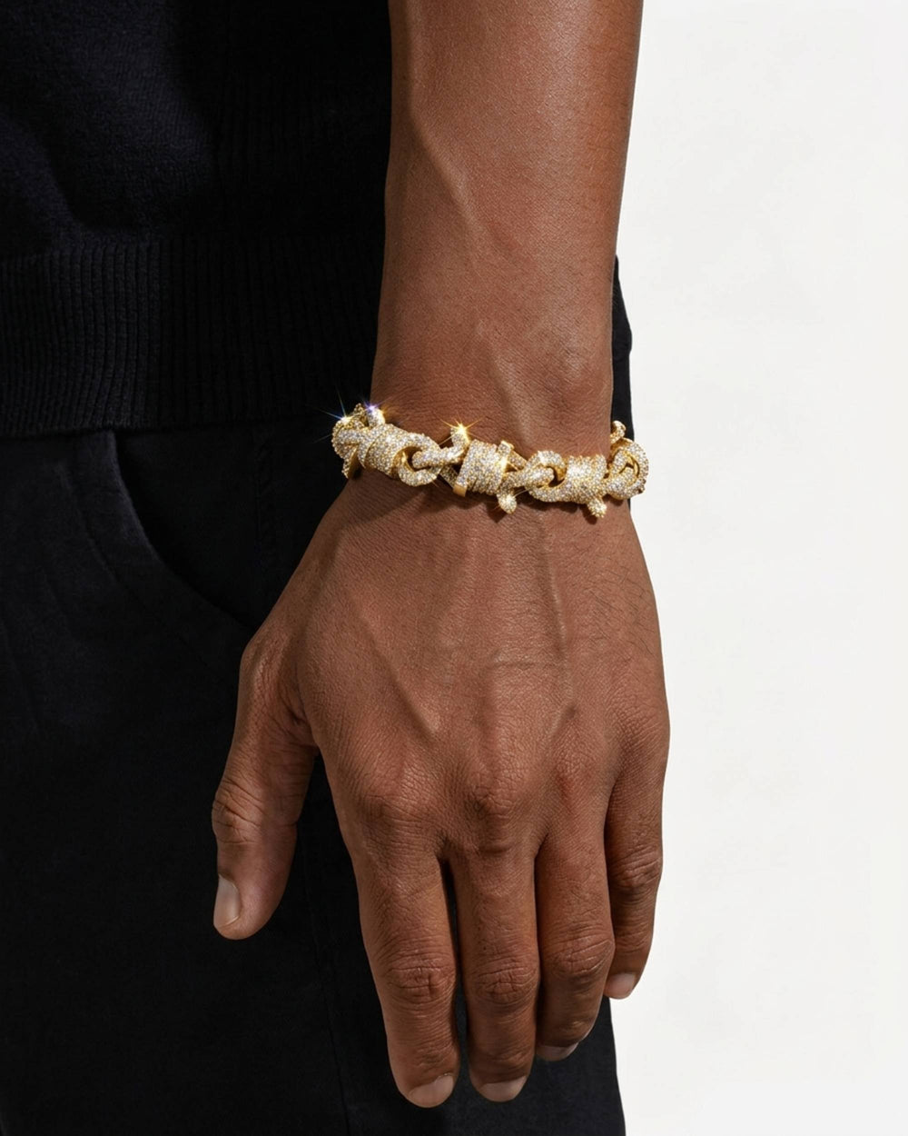 10MM Moissanite Spiked Infinity Link Bracelet 14K Gold - Yellow Gold