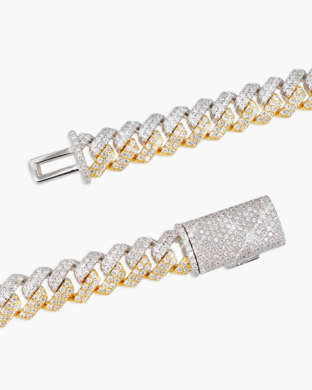 10mm split two tone moissanite cuban link chain 14k gold icecartel clasp