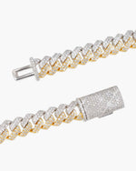 10MM Split Two Tone Moissanite Cuban Link Chain 14K Gold - White & Yellow Gold