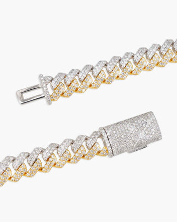 10MM Split Two Tone Moissanite Cuban Link Chain 14K Gold