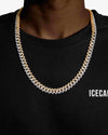 10MM Split Two Tone Moissanite Cuban Link Chain 14K Gold - White & Yellow Gold