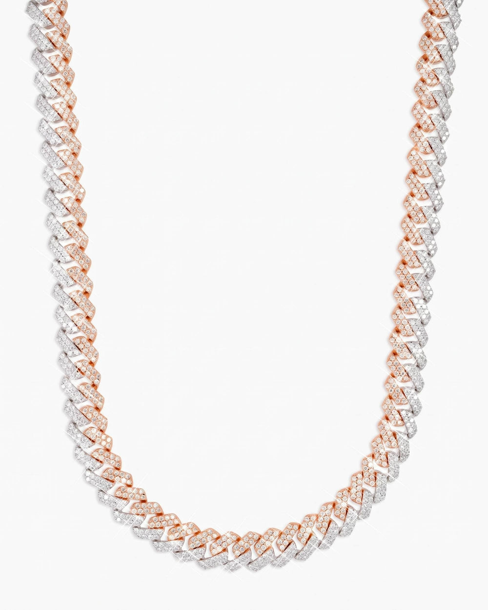 10MM Split Two Tone Moissanite Cuban Link Chain 14K Gold - White & Rose Gold