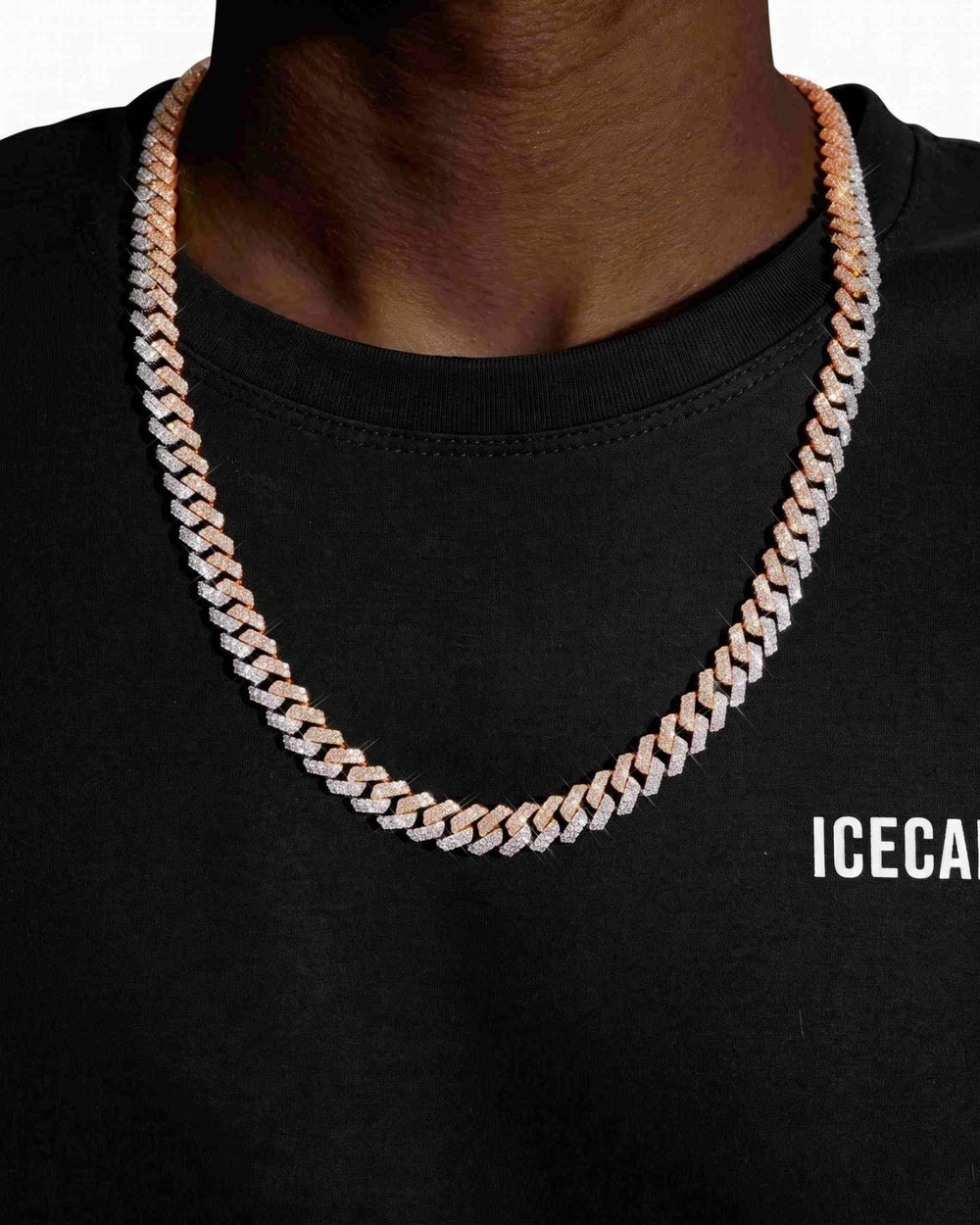 10MM Split Two Tone Moissanite Cuban Link Chain 14K Gold - White & Rose Gold