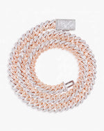 10MM Split Two Tone Moissanite Cuban Link Chain 14K Gold - White & Rose Gold