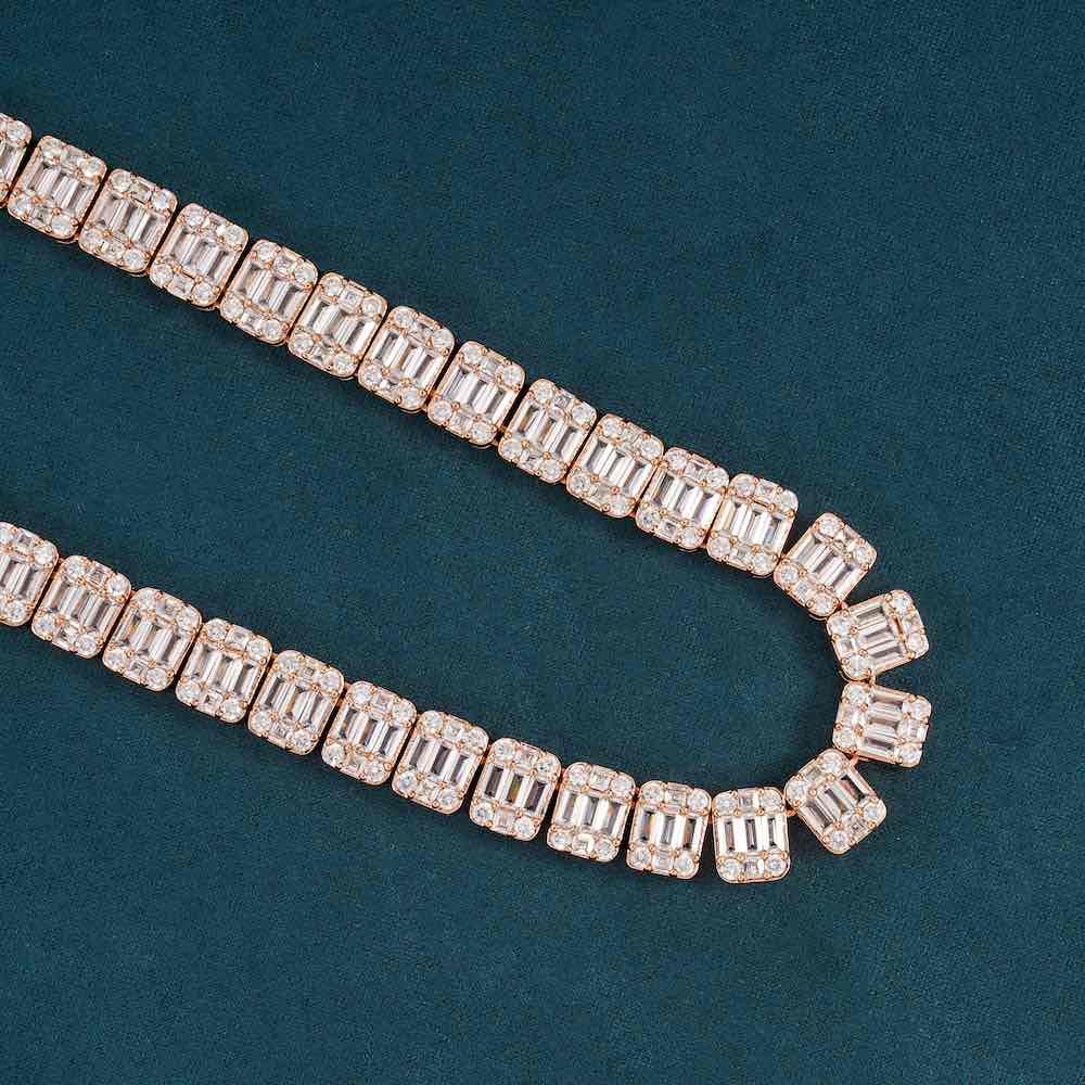 11mm baguette moissanite clustered tennis chain close