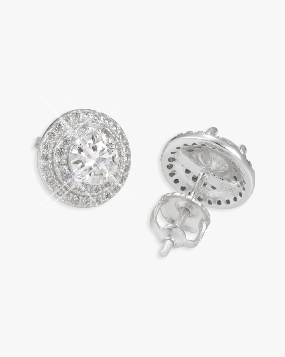 11MM Double Halo Moissanite Stud Earrings 14K Gold - White Gold