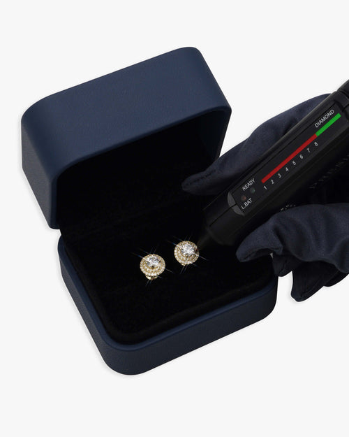 11mm double halo moissanite stud earrings 14k icecartel yellow box