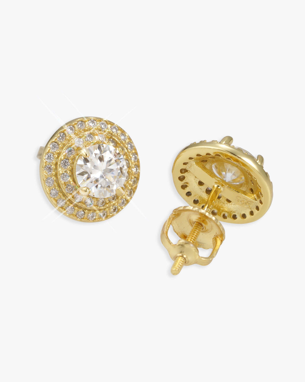 11MM Double Halo Moissanite Stud Earrings 14K Gold - Yellow Gold