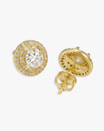 11MM Double Halo Moissanite Stud Earrings 14K Gold - Yellow Gold
