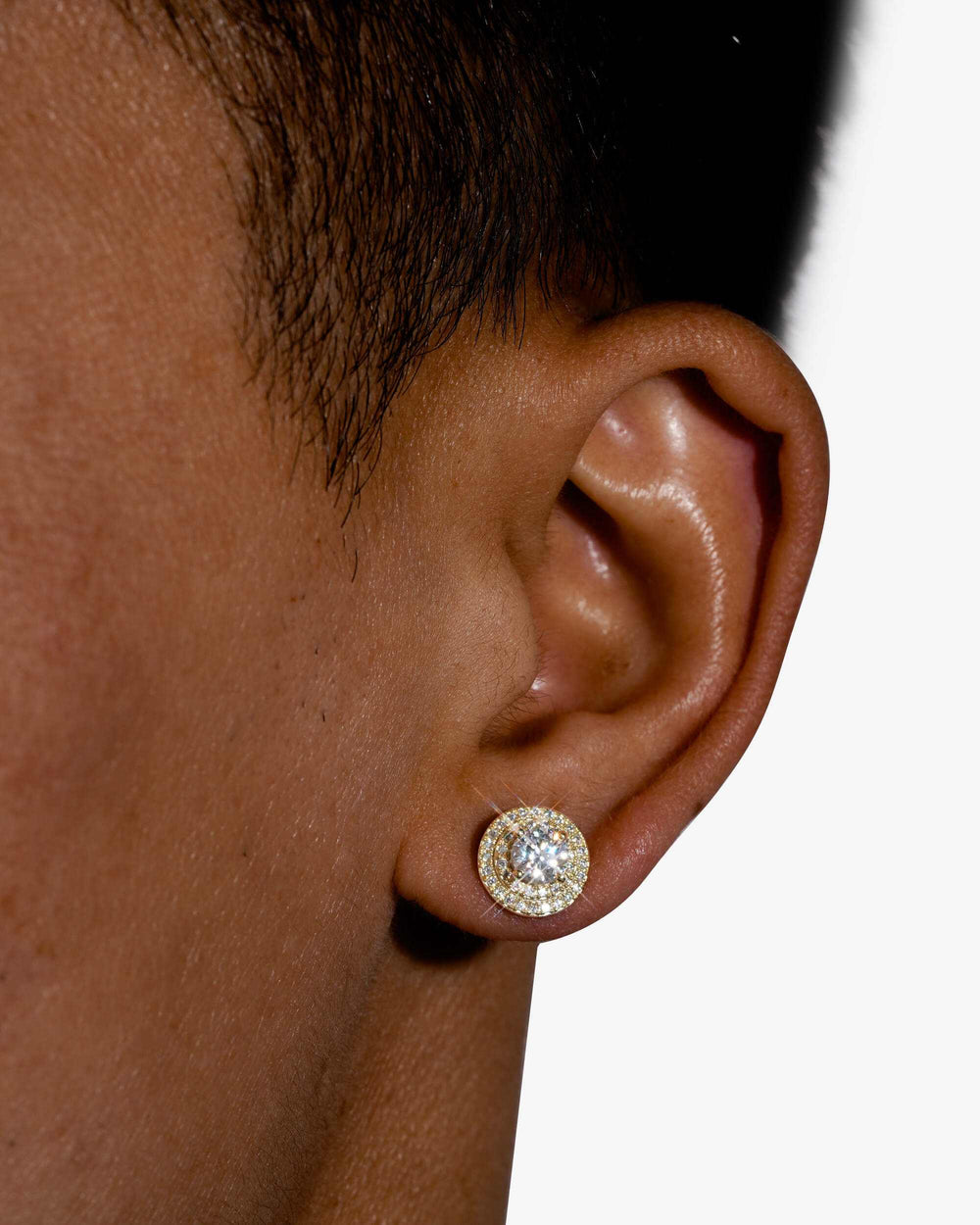 11MM Double Halo Moissanite Stud Earrings 14K Gold - Yellow Gold