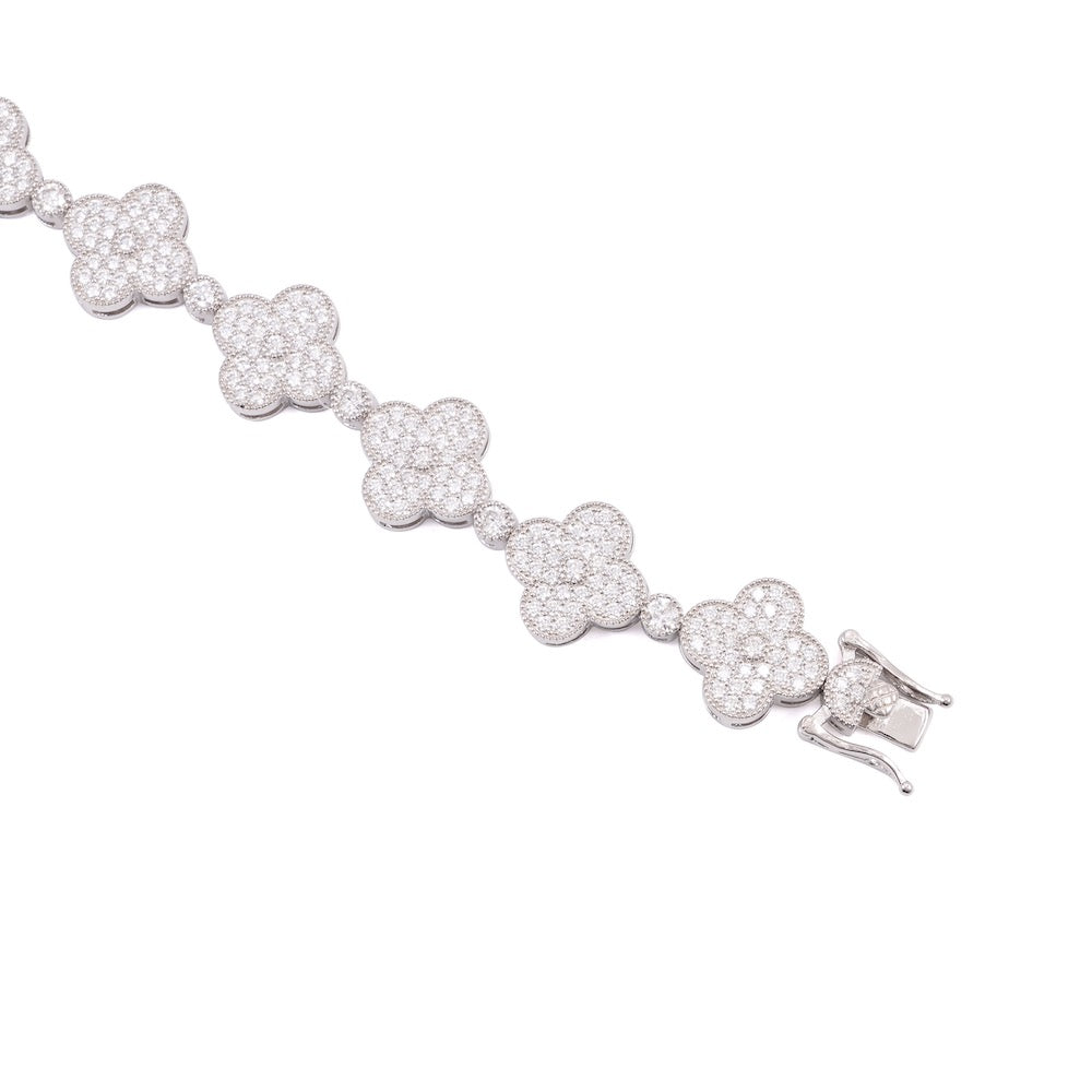 12MM Four Leaf Moissanite Beads Bracelet 14K Gold white clasp