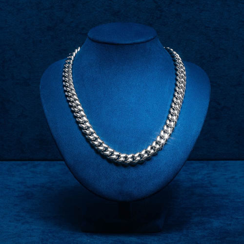 12MM Cuban Link Chain Silver White Gold