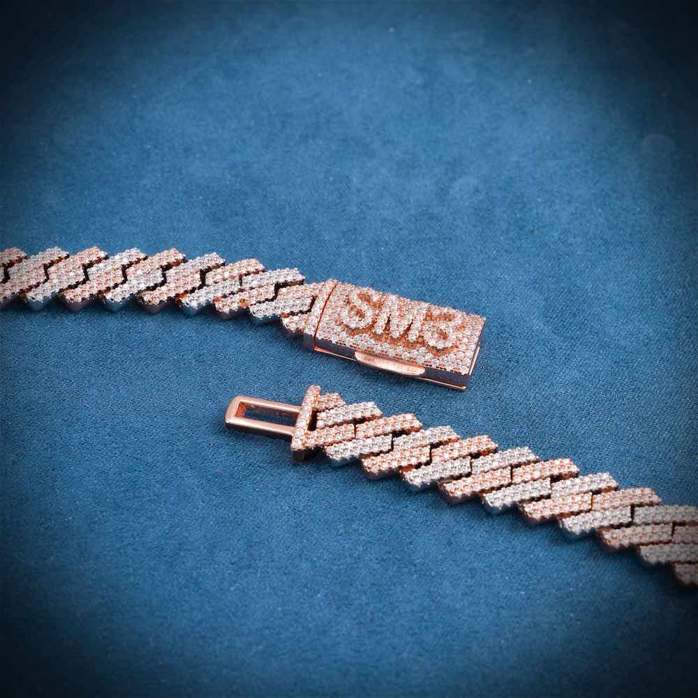 12MM Custom Clasp Two-Tone Cuban Link Chain 14K Gold Clasp