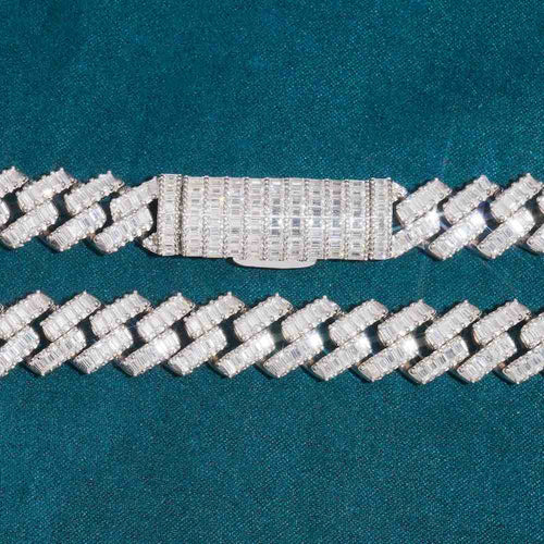 13mm baguette iced out cuban link chain clasp closed