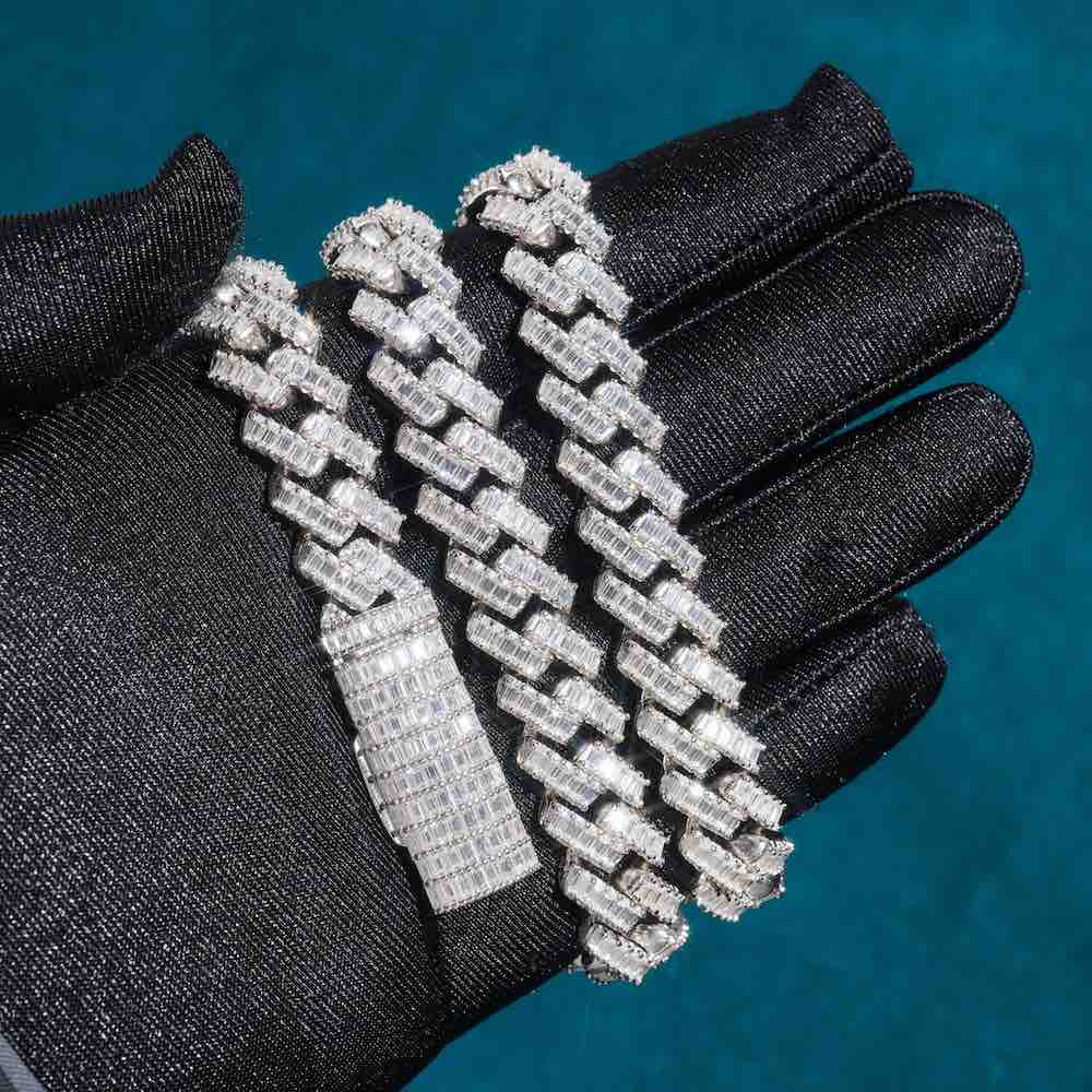 13mm baguette iced out cuban link chain hand