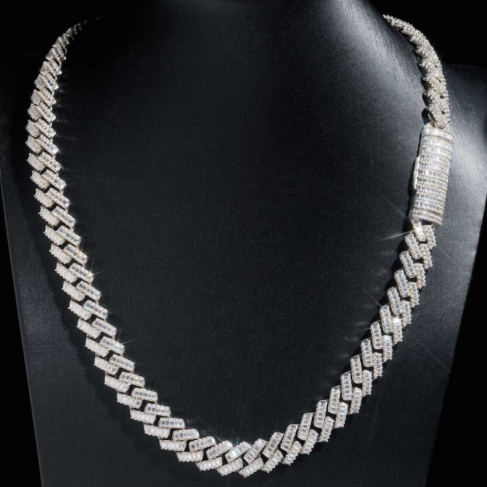 13mm baguette iced out cuban link chain neck