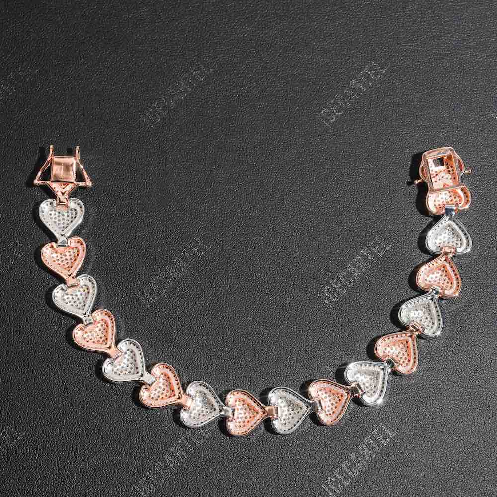 13mm iced out two tone heart tennis bracelet 14k gold backside
