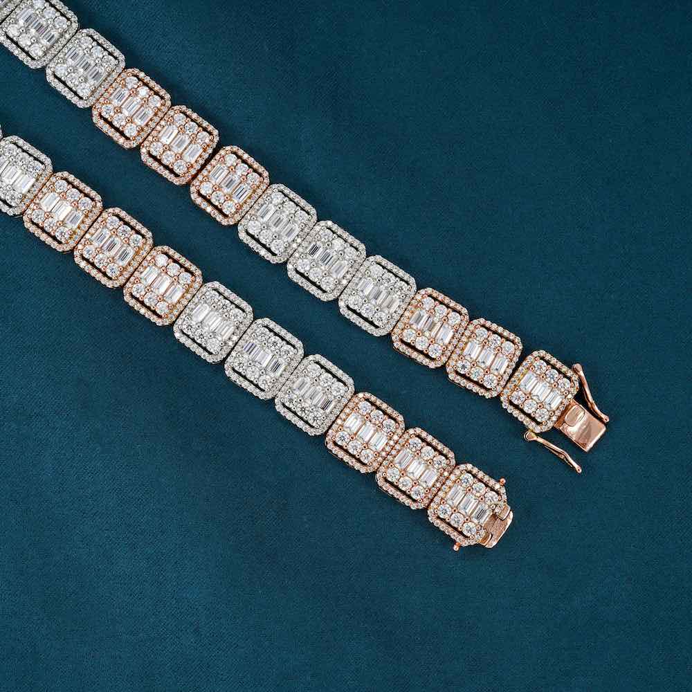 13MM Moissanite clustered baguette tennis chain icecartel clasp