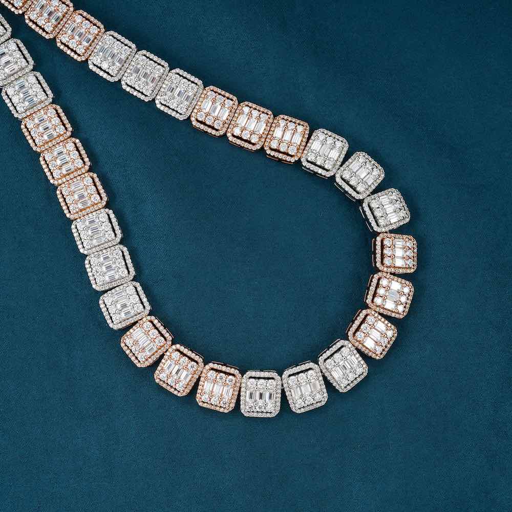 13MM Moissanite clustered baguette tennis chain icecartel close