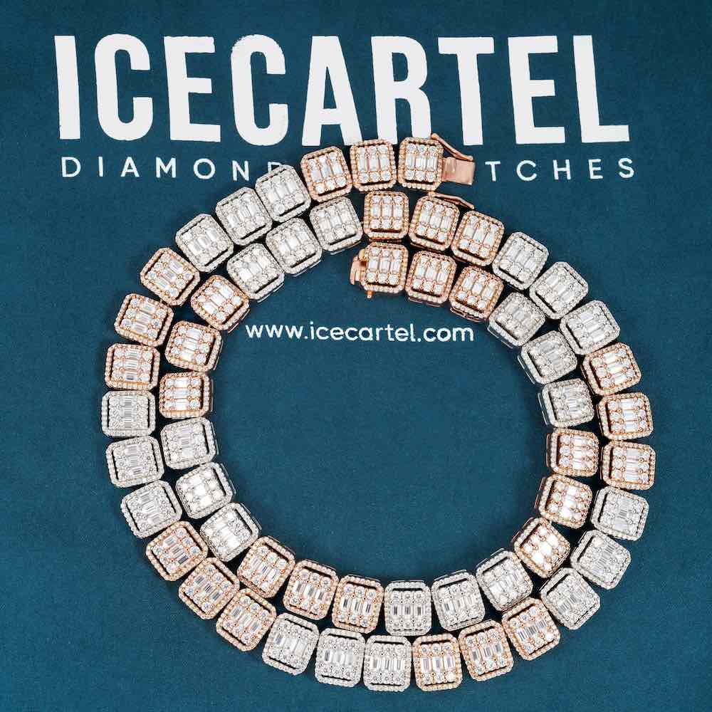13MM Moissanite Clustered Baguette Tennis Chain 14K Gold