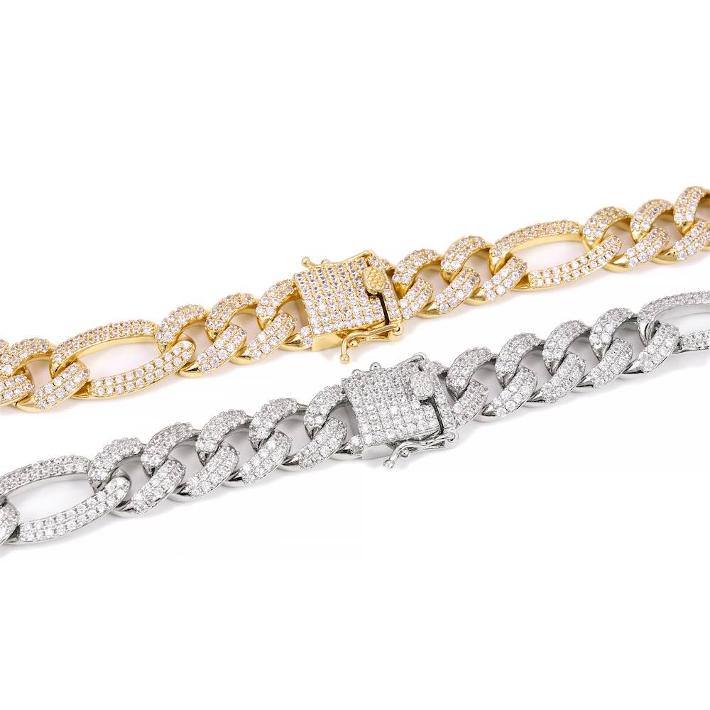 14MM Diamond Figaro Chain 14K Solid Gold clasp