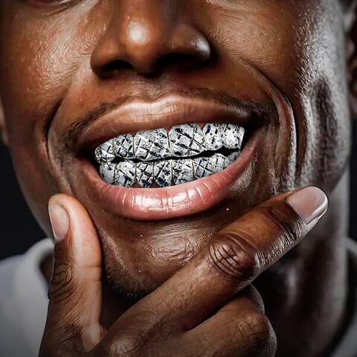 14K White Gold Diamond Cut Grillz Model