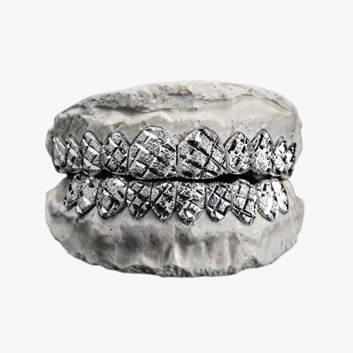 14K White Gold Diamond Cut Grillz