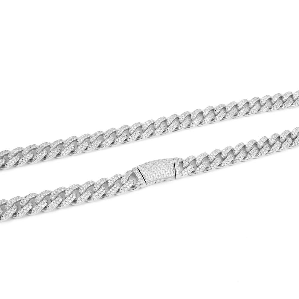 14MM 2-Row Diamond Cuban Link Chain 14K Solid White Gold