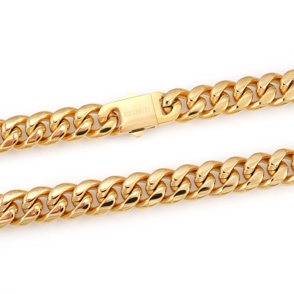 14mm cuban link chain 14k yellow gold icecartel lock