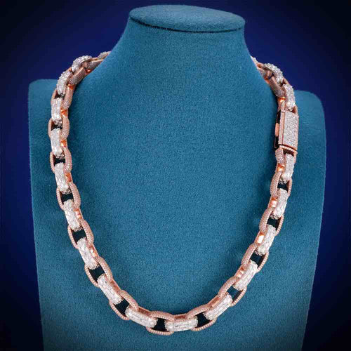 15MM Iced Out Cable Link Chain 14K Two Tone Neck