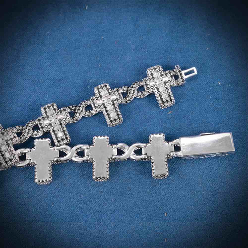 15MM Iced Out Black Moissanite Cross Link Bracelet 14K Gold Clasp
