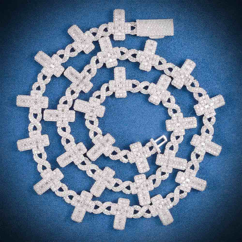 15MM Iced Out Cross Infinity Link Chain 14K Gold Full