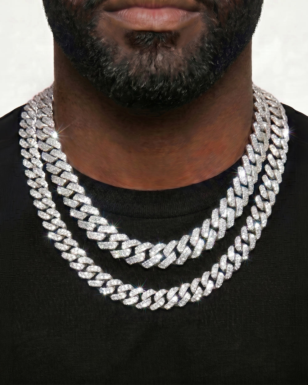 White Gold Cuban Chain Set