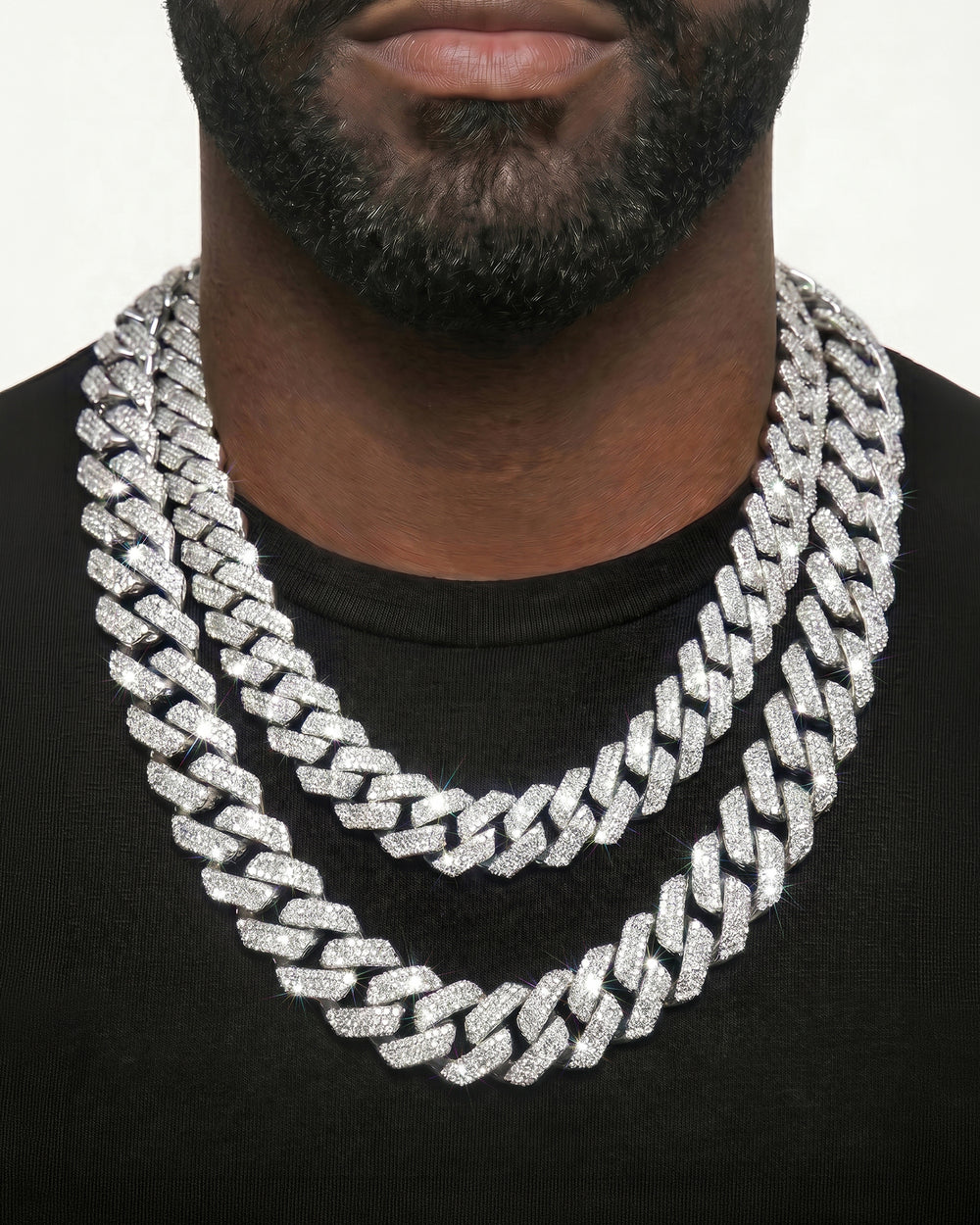 White Gold Cuban Chain Set