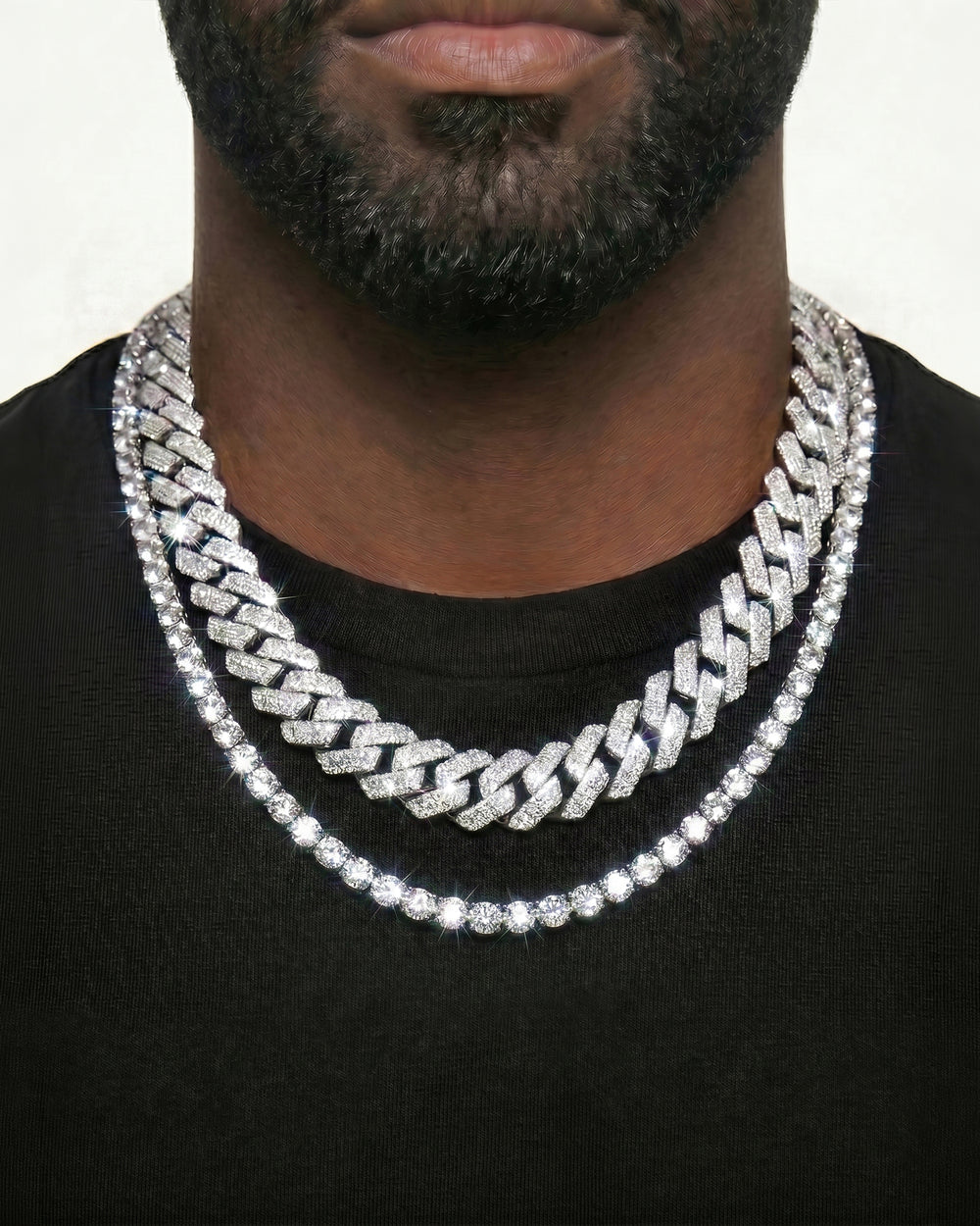 White Gold Cuban Chain Set