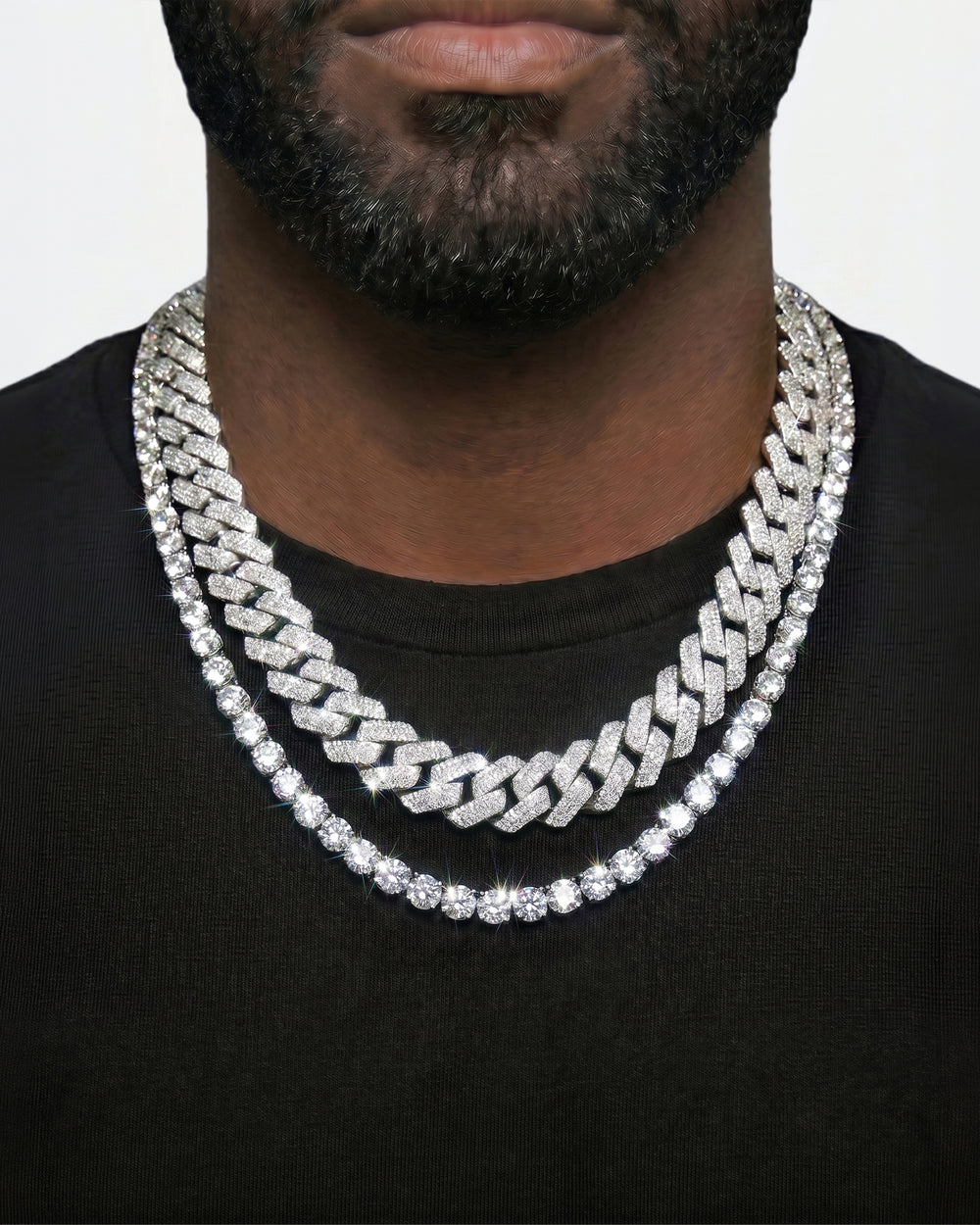 White Gold Cuban Chain Set