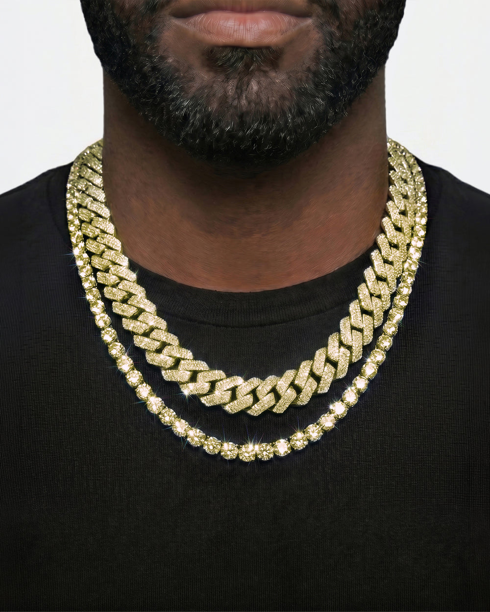 Yellow Gold Cuban Chain Set