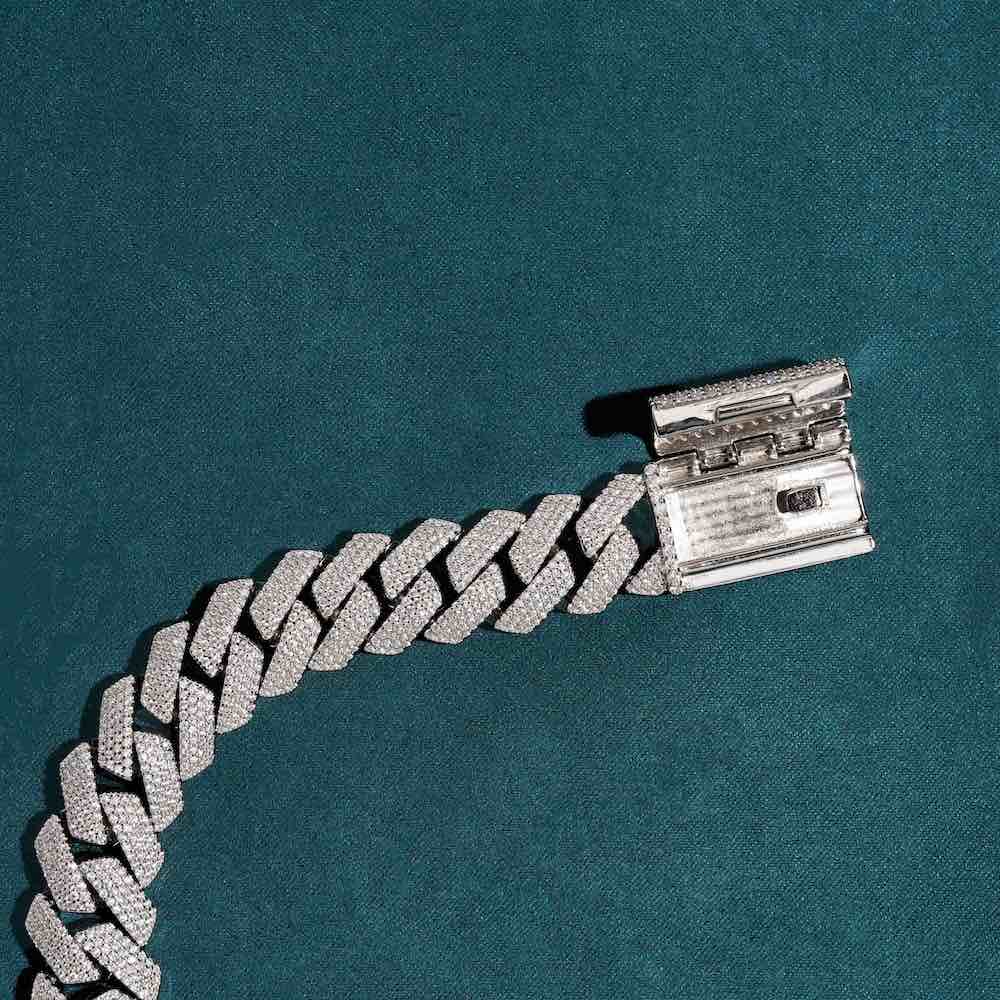 15MM 4-row Moissanite cuban link bracelet clasp