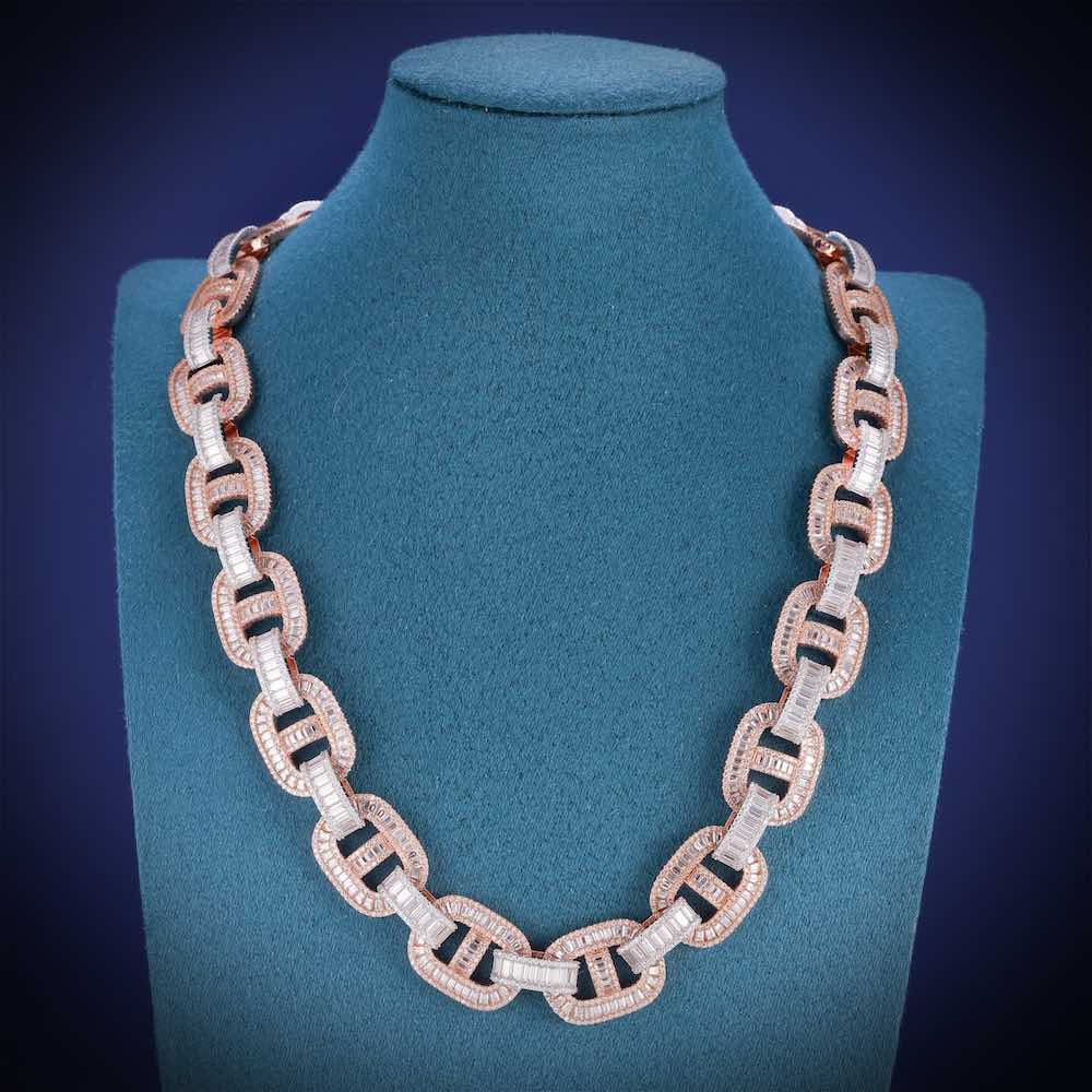 15MM Two-Tone Baguette Mariner Link Chain 14K Gold