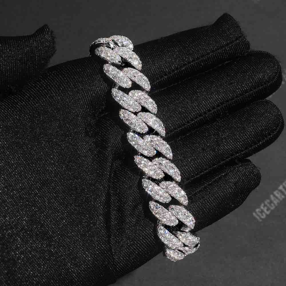 25mm buy Diamond Iced Out Two Row Spiked Chain Necklace- Bracelet Set