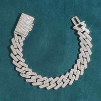 15MM Moissanite 2 Row Cuban Link Bracelet Velvet sheet