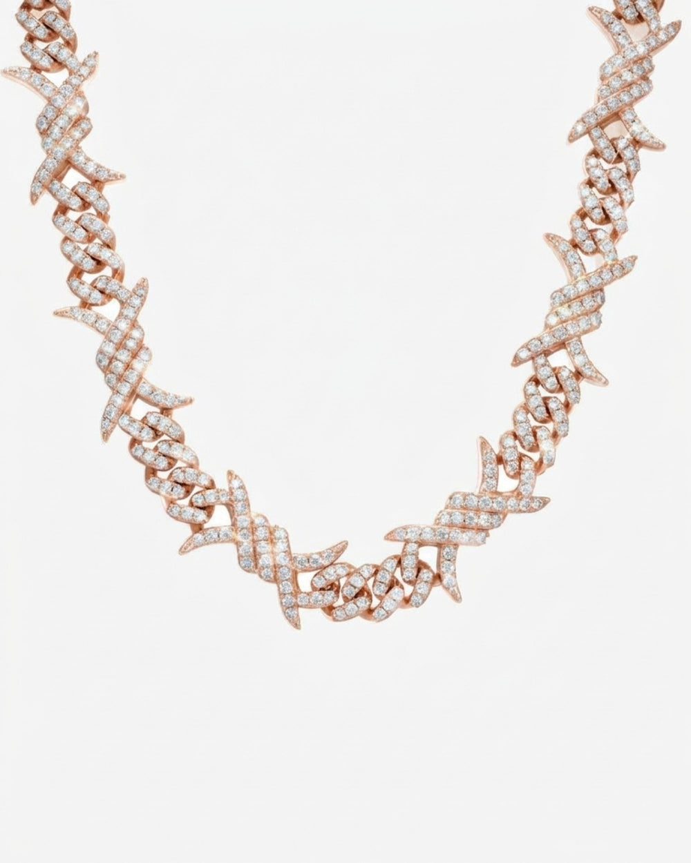 15MM CUSTOM CLASP Moissanite Spiked Link Cuban Chain 14K Gold - Rose Gold