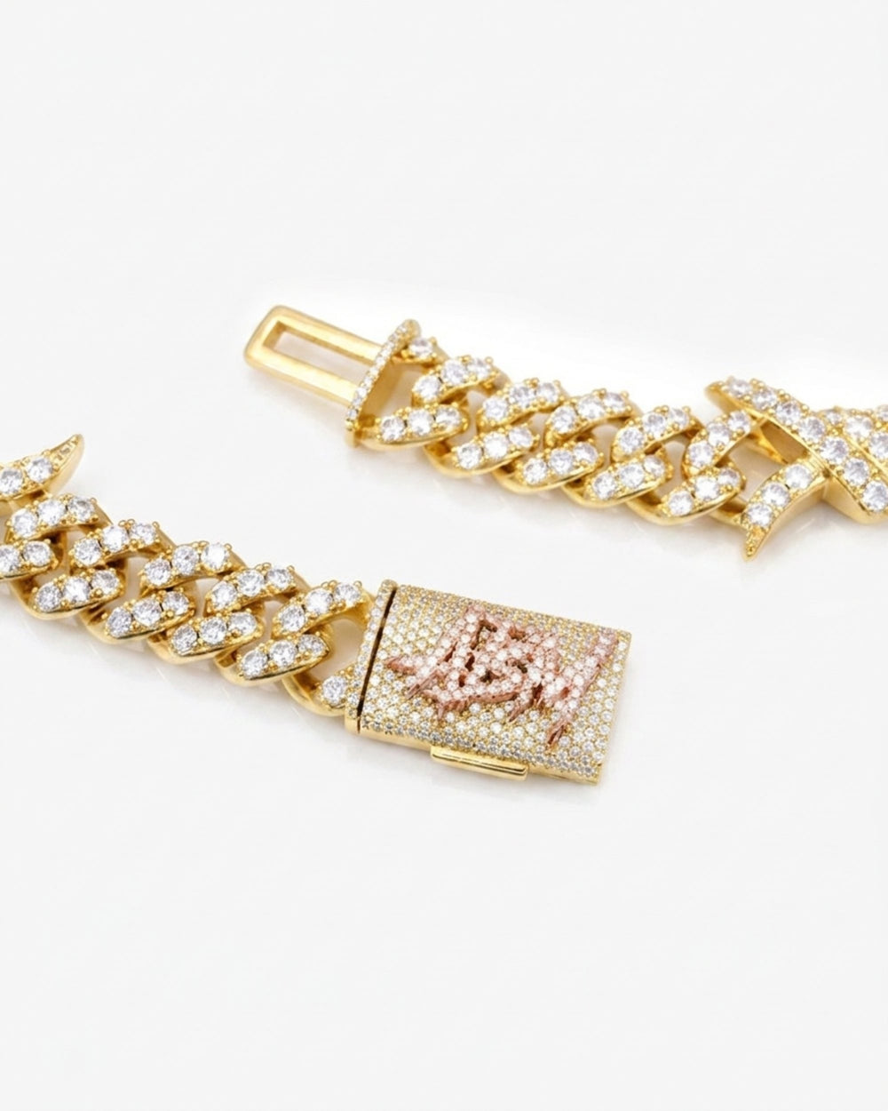 15MM CUSTOM CLASP Moissanite Spiked Link Cuban Chain 14K Gold - Yellow Gold