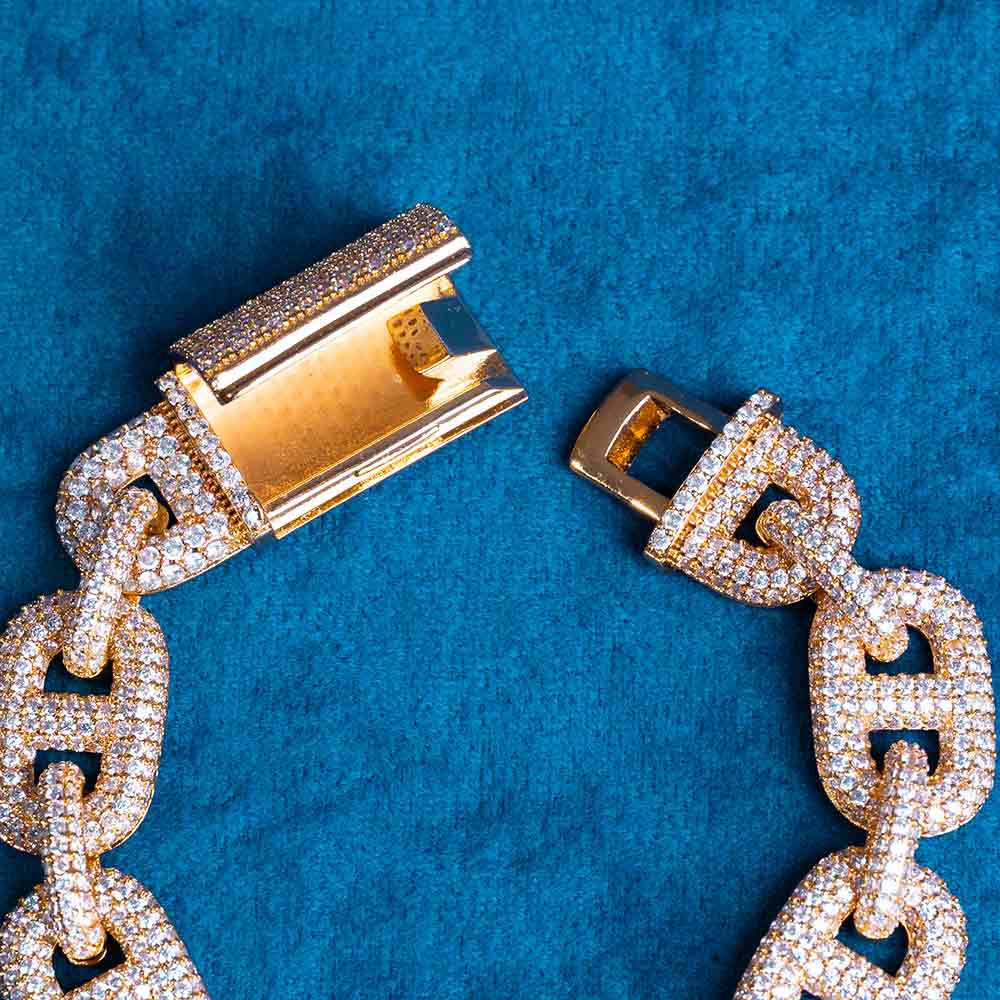 16MM Moissanite Mariner Link Bracelet 14k gold box clasp