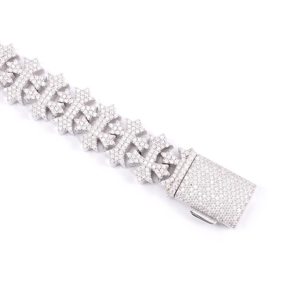 16MM Moissanite Cross Link Bracelet 14K Gold white clasp