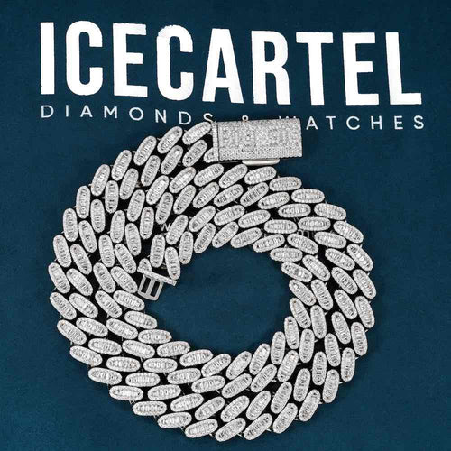 16MM Moissanite Baguette Cuban Link Chain Front velvet