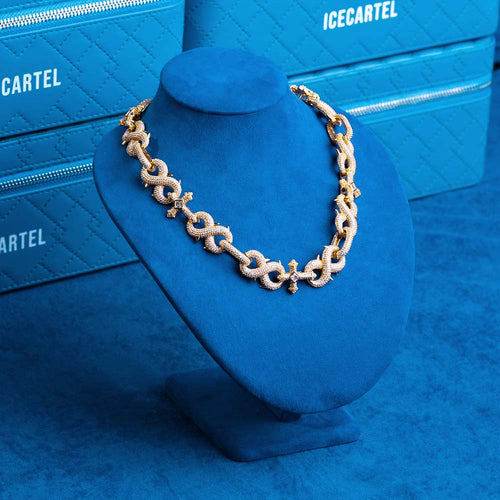 16mm moissanite cross infinity link chain necklace display