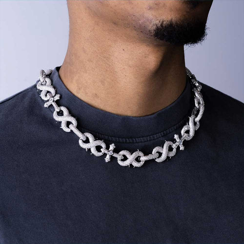 16mm moissanite cross infinity link chain necklace model