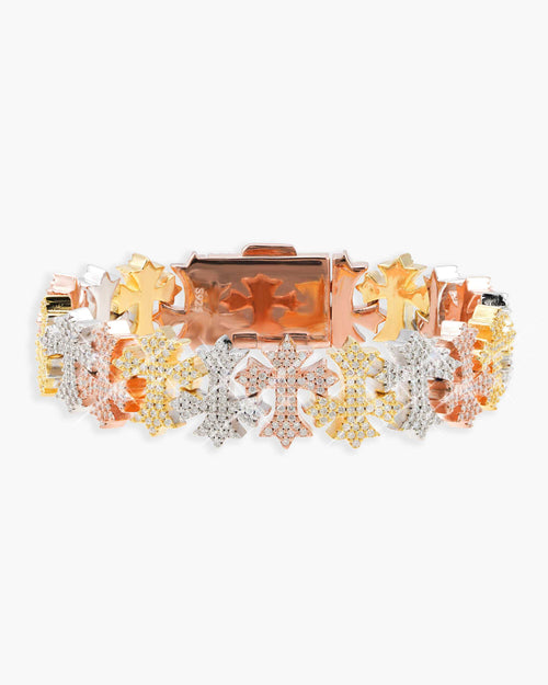 16mm moissanite cross link bracelet 14k gold icecartel px main tri tone main