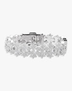 16MM Moissanite Cross Link Bracelet 14K Tri Tone - White Gold